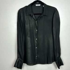 Equipment Femme Shiny Black Long Sleeve Collared Button Up Shirt Size L